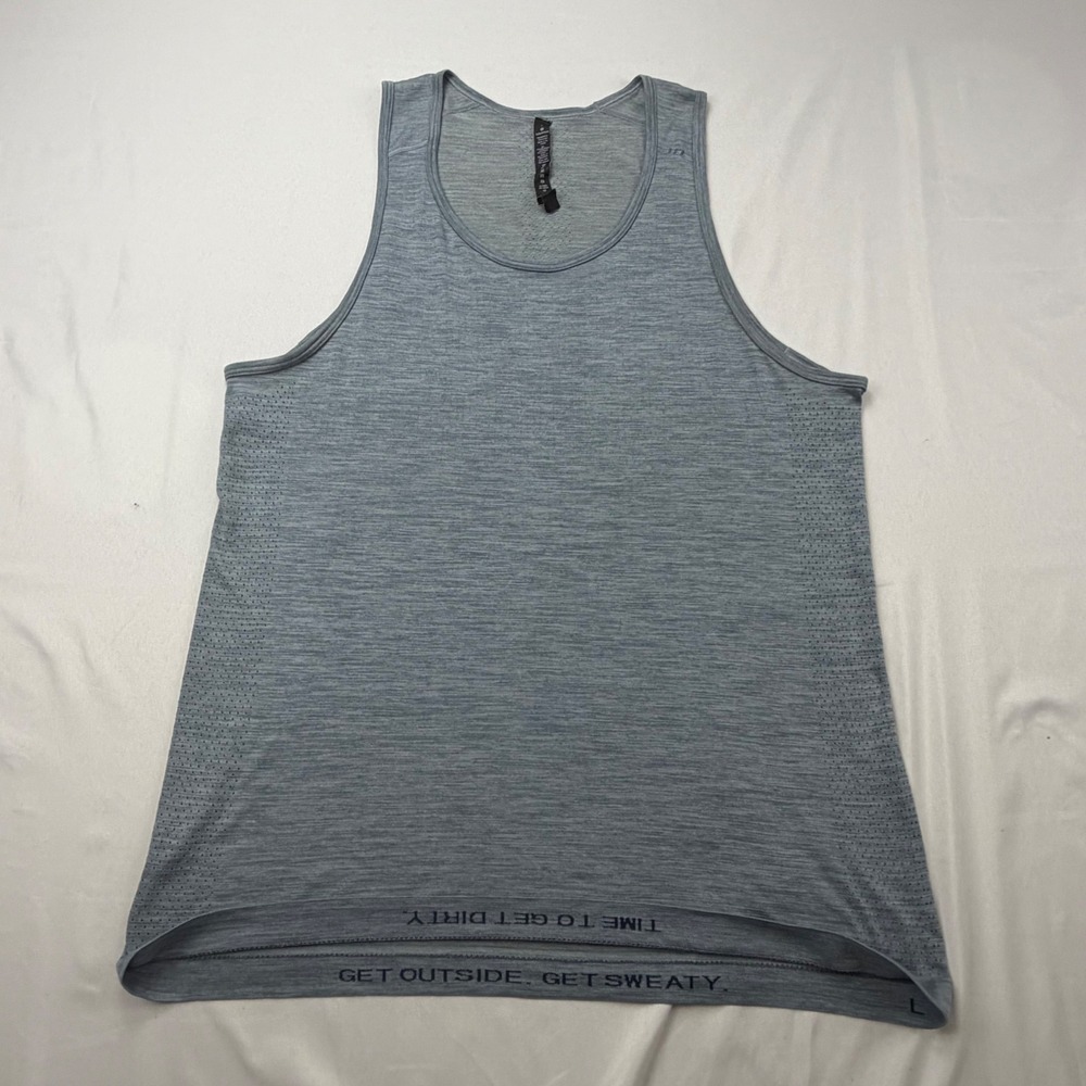 Lululemon Metal Vent Tech Tank Top Mens L Blue Grey Sleeveless Mesh Running